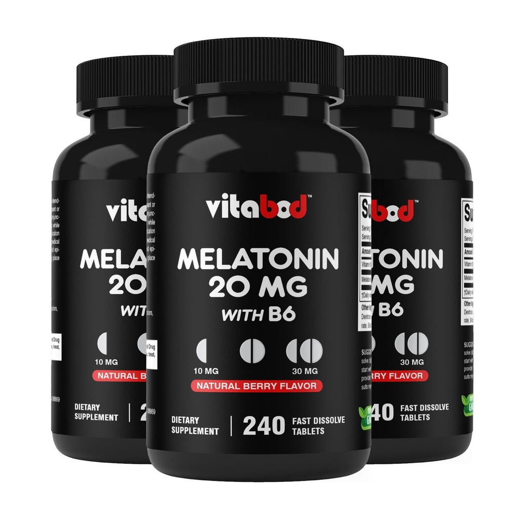 Melatonin 20 mg - 240 hitre tablete za raztapljanje - brez zdravil - naravne jagodne arome - vegetarijanske, ne-GMO, gluten brezplačno 240 število (pak 3)