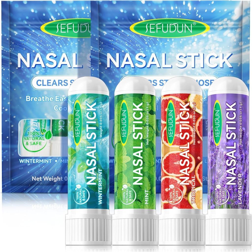 8PCS Nazal Stick,Nasal Inhaler Stick,Inhaler Nazal Stick za Sinus Relief&Vertigo Relief,Aromaterapija Inhaler Izdelano z eteričnim oljem+Menthol (Mint,Wintermint,tropsko,Lavender)