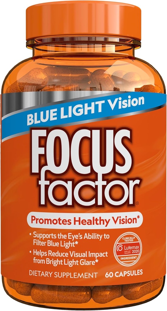 Fokus Factor Blue Light Formula (60 Count) - Eye Vitamini z Blue Light Filtration Podpora - Lutein in Zeaksantin Dodatek z vitaminom C, Vitamin E, Lutemax 2020® - Spodbujanje zdravja oči