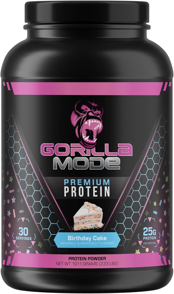 Gorilla Mind Premium Whey Protein - rojstnodnevna torta, 25 Gram sirotkinega proteina izolata in koncentrat,Obnovite in gradite mišice (30 strežb)