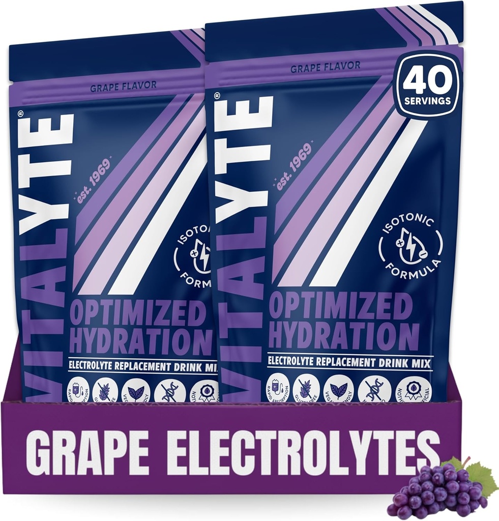 Vitalit Elektrolit Powder Drink Mix, Izotonska Hidracija Elektrolit Mix, Gluten Free Post Workout Mix, Pakiranje 2, 35 oz. Vsak, grozdni okus