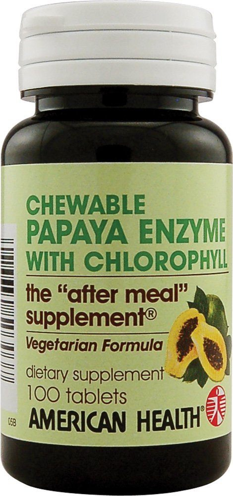 American Health Papaya Enzyme z klorofilom - 100 žvečljive tablete - spodbuja absorpcijo hranil - Ne-GMO, Vegan, Gluten Free - 33 Služabniki
