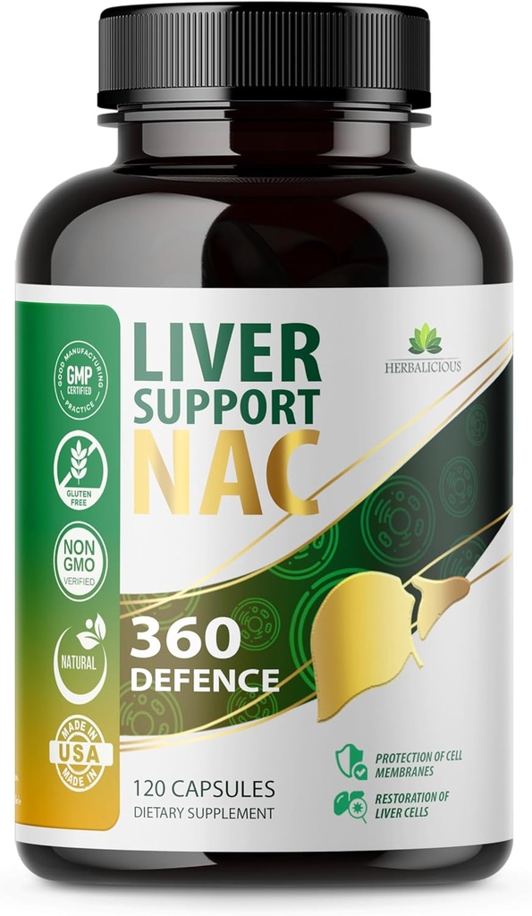 Jetrna podpora NAC 360 Obrambne kapsule – razstrupljanje jeter z NAC, Milk Thistle, Dandelion Root, Kurkuma, holina, cinka in Chanca Piedra – spodbuja zdravje jeter in celično zaščito – 120 kapsul