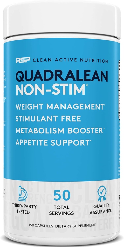RSP Nutrition QuadraLean - Stimulant Free Teža Management, Presnova Booster, Energy & Appetite Support - CLA, L-karnitin, izvleček zelenega čaja, nestim Formula, 50 Serv (Packaging May Vary)