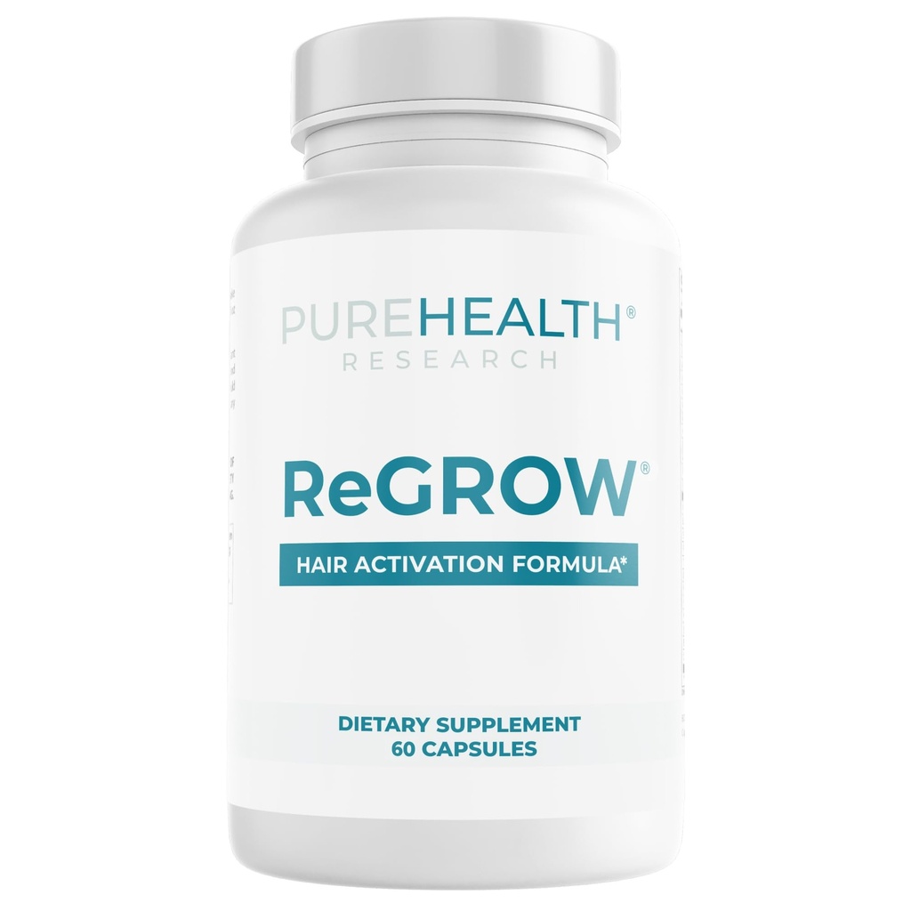RAZISKAVE PUREHEALTH Regrow - Vitamini za rast las - z žago Palmetto, Biotin, Kolagen, cink, železo, jod, Selen & Več - Dodatki za lase za ženske in moške - 60 kapsul