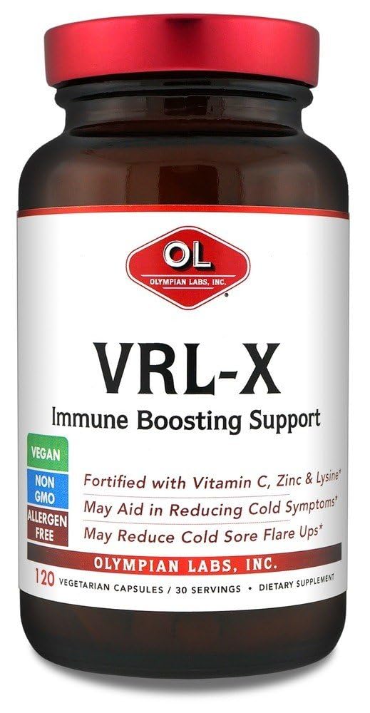 Olympian Labs VRL-X Advanced Immune Support, Vitamin C, cink in lizin, Pomoč za zdravljenje mrzlih bolečin, 120 kapsul