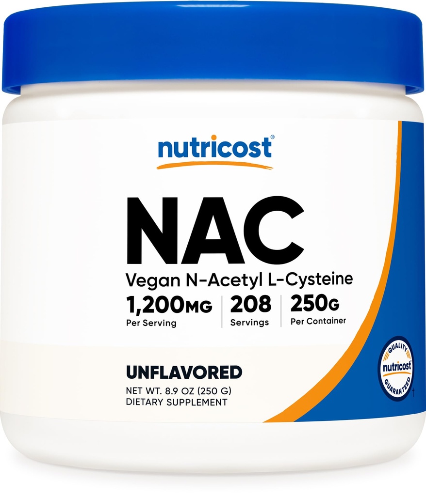 Nutricost N-acetil L-Cystein (NAC) prašek 250 gramov - veganski NAC, ne-GMO, brez glutena