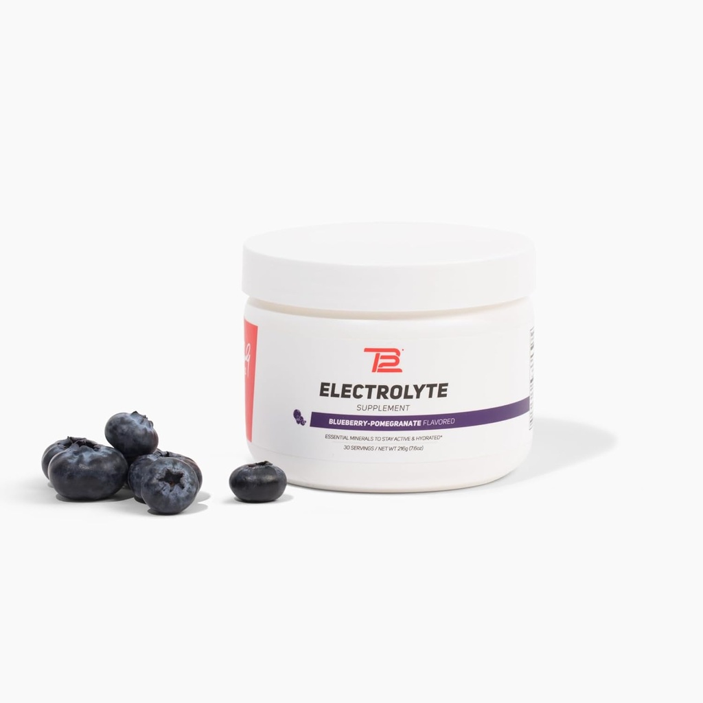 TB12 Elektrolit v prahu borovnice Pomegranat – Mineral-Rich Elektrolit v prahu za hitro hidracijo Tom Brady - Naravni, nizko sladkor, Vegan, Gluten-free, Enostavno za mešanje - 30 Strežnice (1 jar)