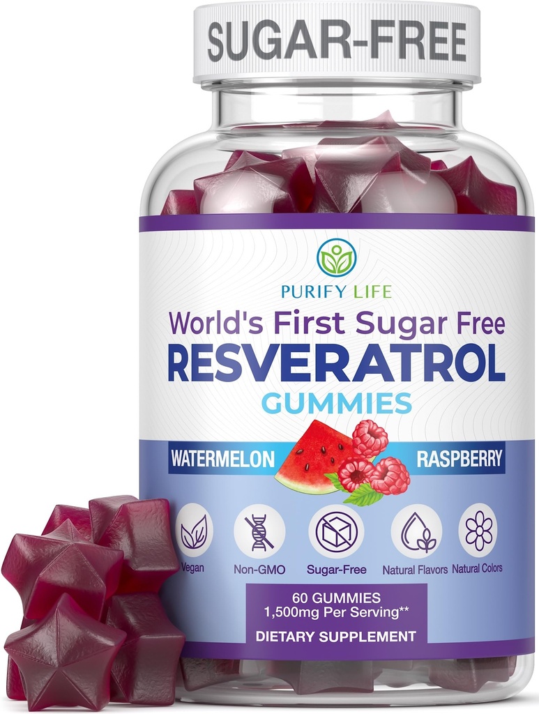 Sladkor-free Resveratrol Gumies - Močni antiaksilant za staranje - Resveratrol dodatek za podporo prebavne in imunskega zdravja - Naravni zelišče za rast in popravila celic - Easy Chewable NMN alternativa