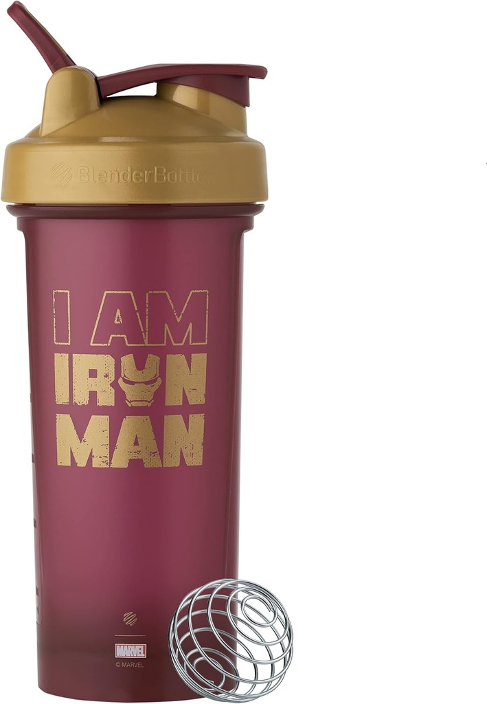 BlenderBottle Marvel Classic V2 Shaker steklenica kot nalašč za beljakovinske Shake in Pred vadbo, 28-Ounce, Iron Man