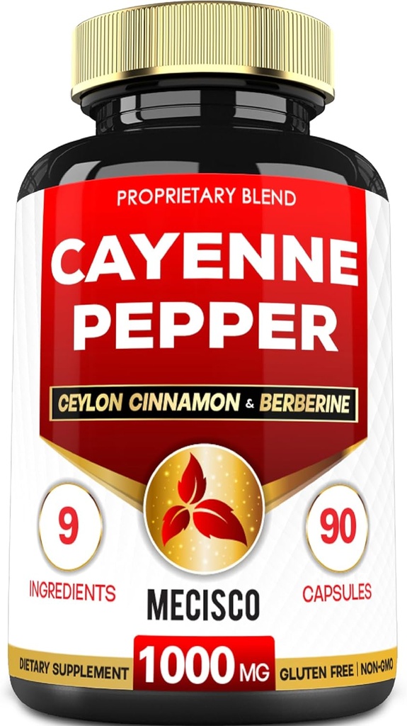 Cayenne Pepper Supplements z kurkumin koren, Berberine HCl, Ceylon Cinamon Bark & More - 90 Kapsule - Podpora Prebava zdravje, imunski sistem in ravnotežje telesa