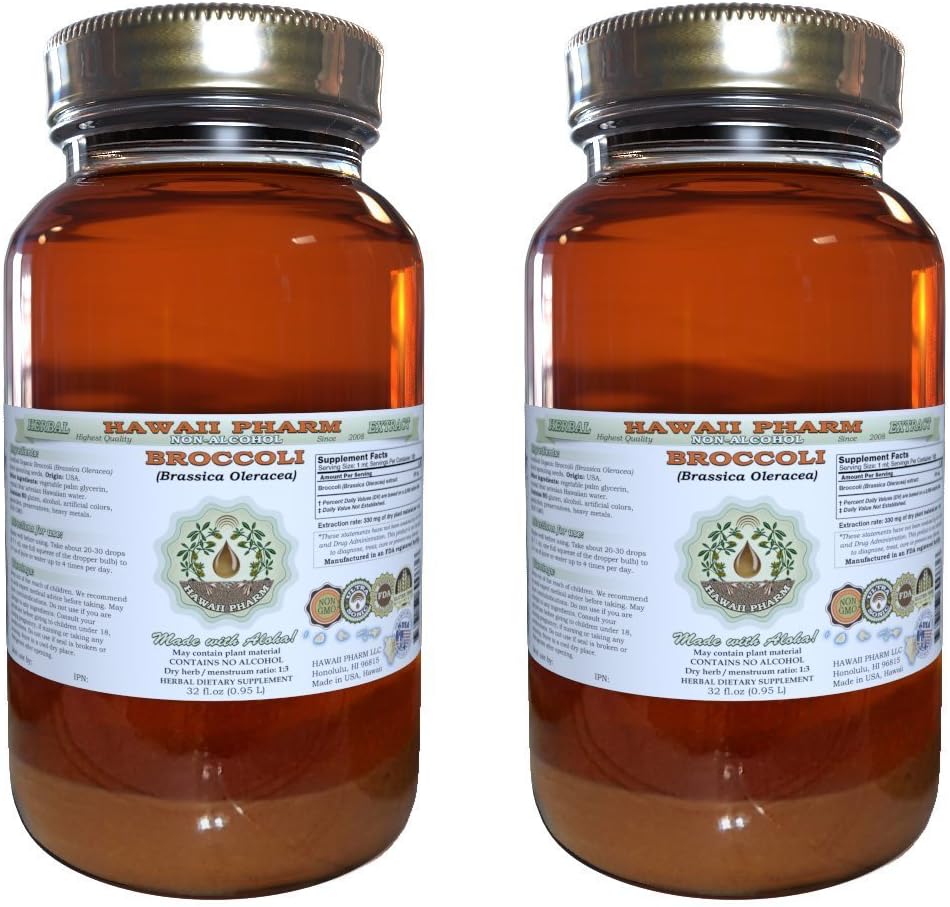 Havaji Pharm Broccoli brez alkohola Tekoči ekstrakt, Organic Broccoli (Brassica Oleracea) Sporoting Seme Glicerit Naravni zeliščni dodatek 2x32 oz Nefiltrirano