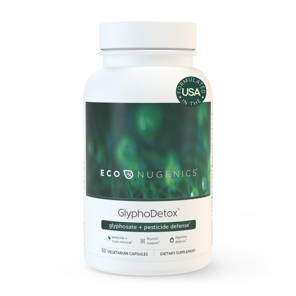 EcoNugetics GlyphoDetox dodatek – varno odstraniti glifosat pesticidi in kmetijski toksini – Detox Formula w/Kelp, Citrus pektin, Algimate, Glicin – za moške in ženske – 60 kapsul