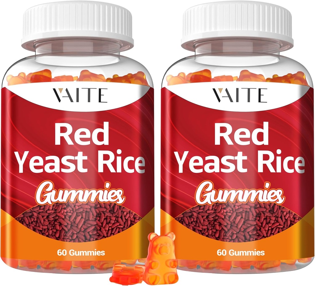 VAITE rdeči kvas riž s Coq10 Gumies - 1200 mg RYR Synergy organski dodatek s koencimom Q10 Monacolin K, Non-GMO & Citrinin prosti zeliščni vegetarijanski žvečilni gumi 60 število (2 paket)