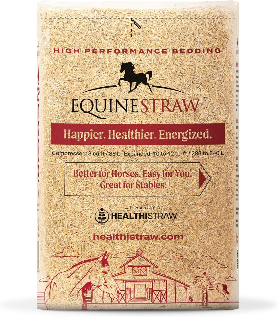 EquineStraw, 3 cu ft (25 lb) Razširi na 10+ cu ft – Pšenična slama Posteljnina za konje, žrebanje in prikolice – brez prahu, alergen-free, Absorbent, Sensitive-Skin Safe – Trajno izvorno