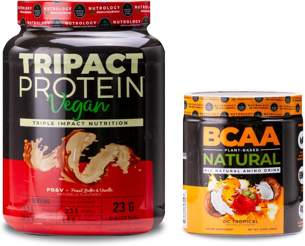 Nutrologija TRIPACT Vegan Protein Powder, za Vegan Protein Shakes, Peanut Butter Vanilla (20 Servinges) BCAA Naravni BCAA na osnovi rastlin BCAA Powder, Orange Coconut Flavor (30 Servingov)
