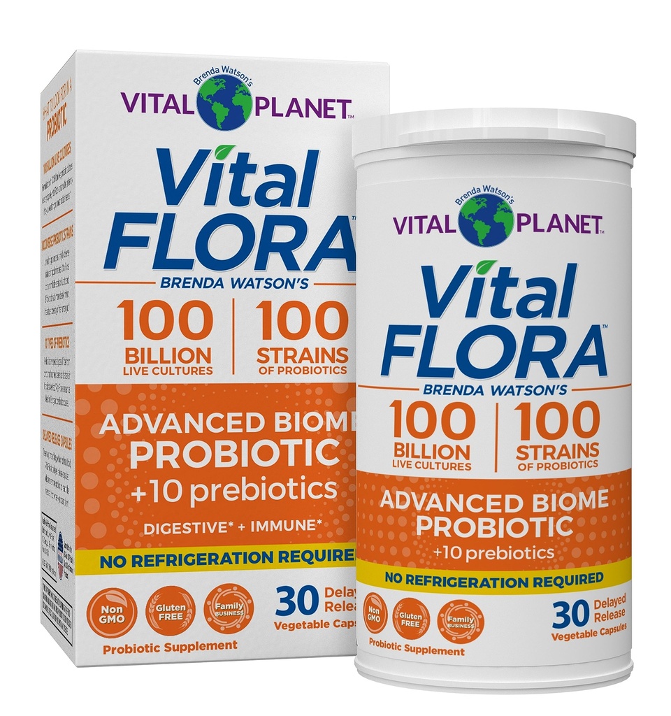 Vital Planet - Vital Flora Advanced Probiotic 100 milijard CFU, 100 različnih sevov, 10 organskih prebiotikov, imunske podpore, prebavne zdravstvene police Stabilni probiotiki za ženske in moške 30 kapsul
