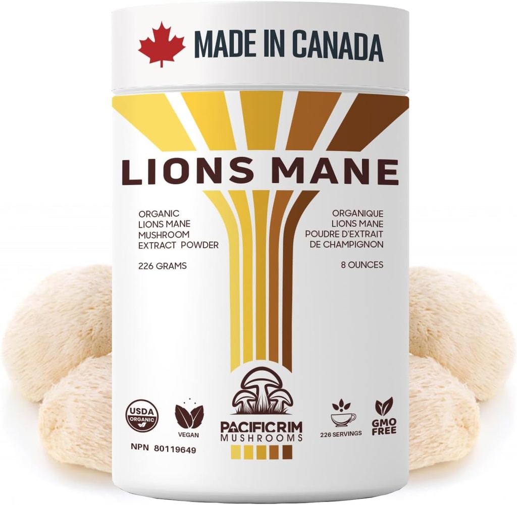 Levi Mane Dopolnilo v prahu Ultra Jakost 10:1 Organic Lions Mane Gobe podpirajo spomin, Kognition, zdravje možganov, 8 Ounces / 226 Sluge