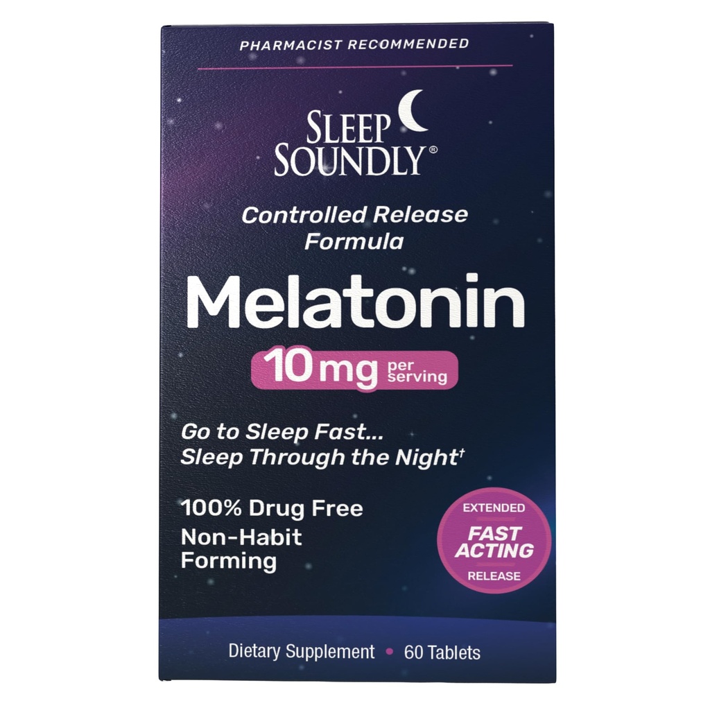 Sleep Soundly Melatonin 10mg, Fast Act, Extended Release Sleep Formula, 60 servies, Blue