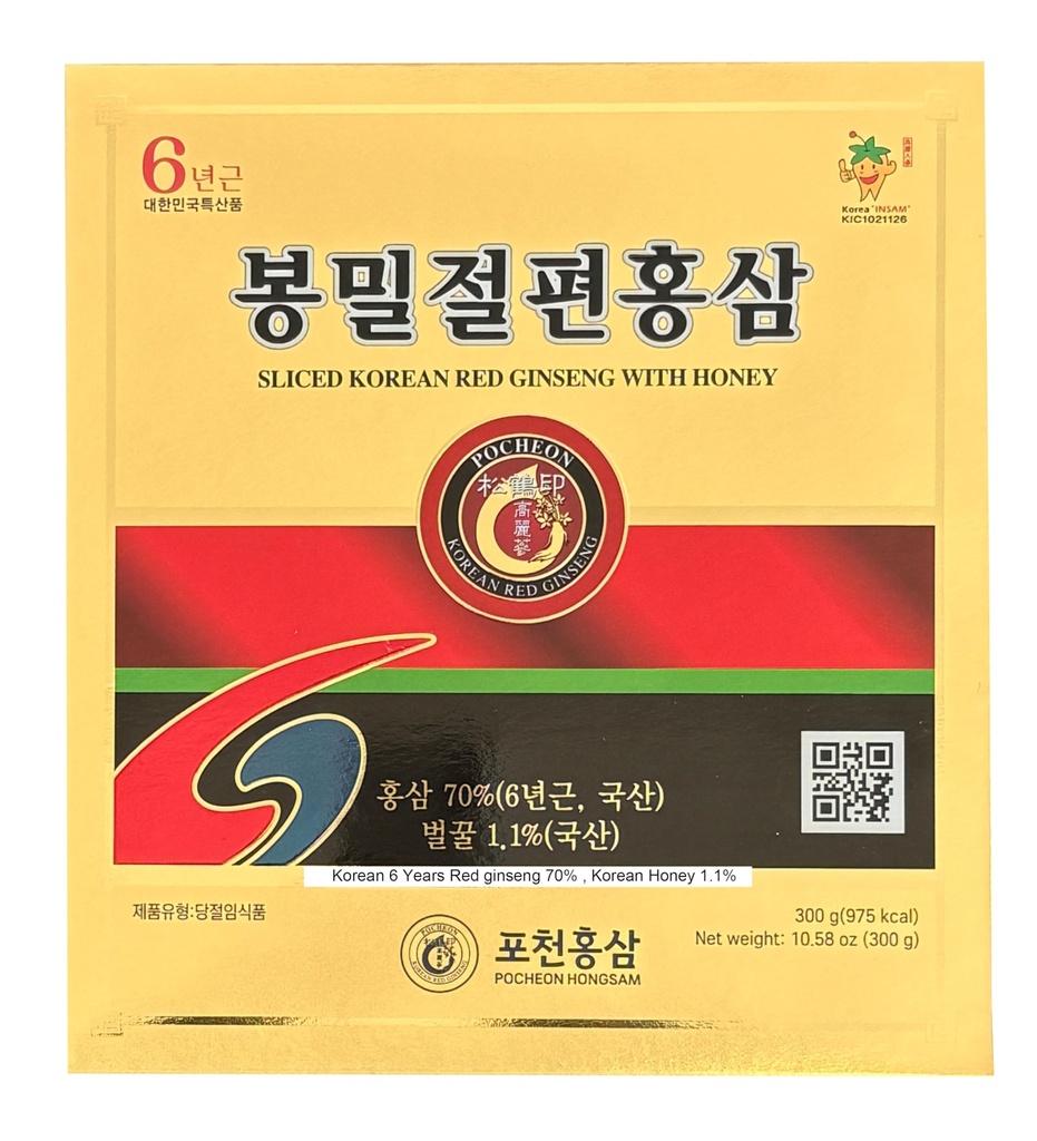 Pocheon 300g(10.6oz) 6Leta korejska Panax Red Ginseng Slice z medom, Saponin, naravna podpora imunskega sistema