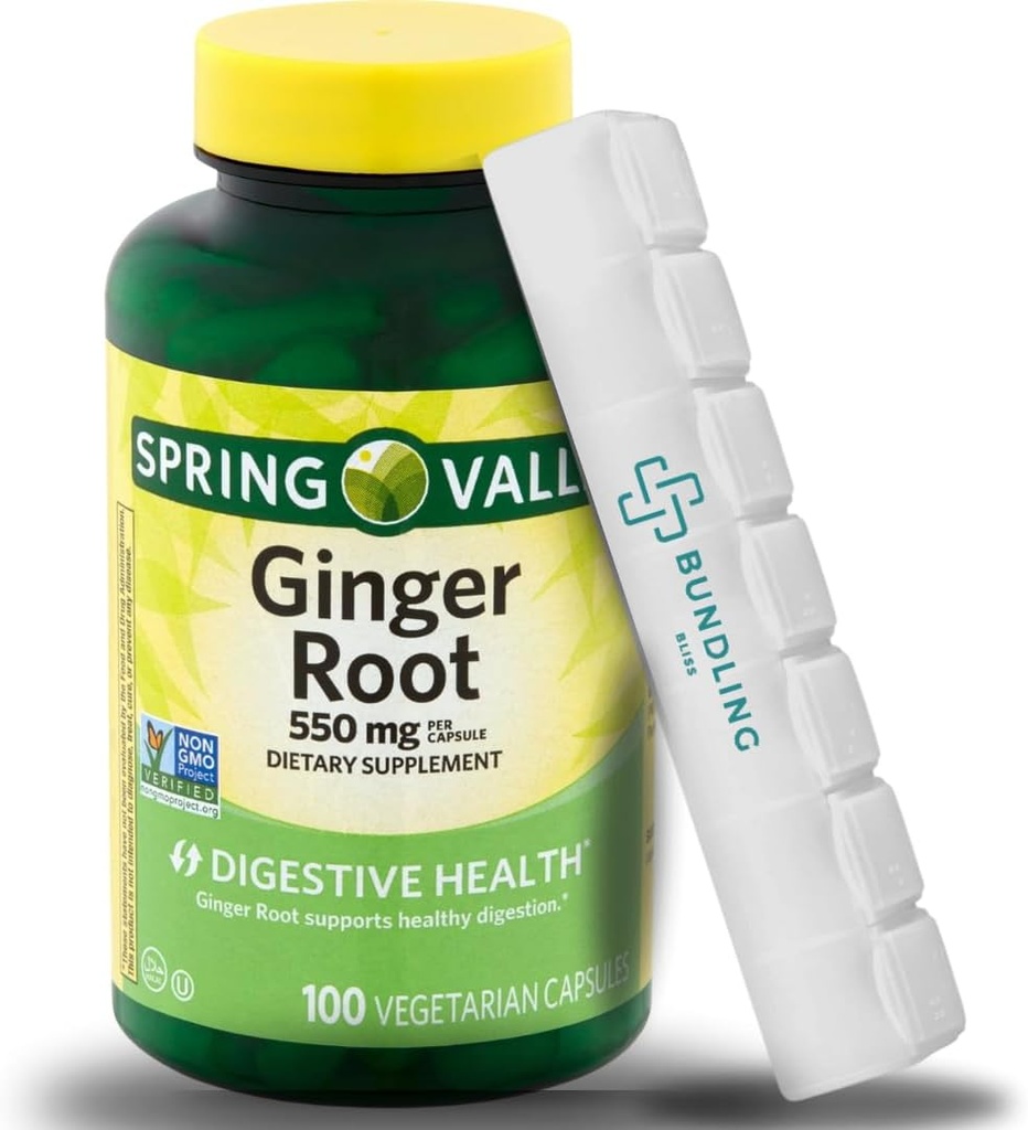 Ingver Root 550 mg, Vegetarijanske kapsule - prehranska dopolnila - 100 število - (vključuje Bonus Organizator) - 1 pakiranje