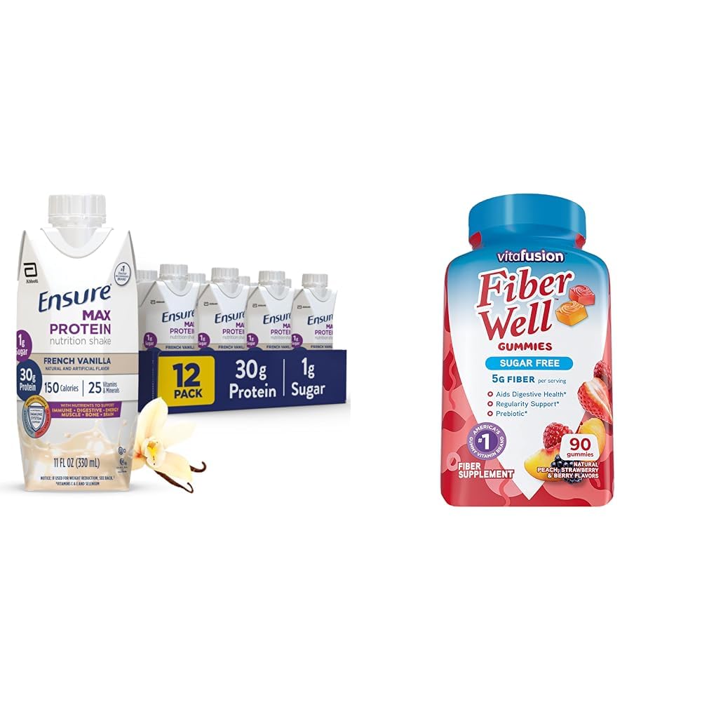 Zagotovite Max Protein Nutrition Shake s 30g proteini in vitafusion sladkor brez fiber gumies, Breskve/Blackberry, 90 Število