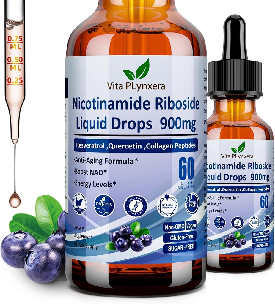 NAD dopolnila za ženske in moške, NAD Nikotinamid Riboside Resveratrol 900mg & Quercetin, Niacin, Kolagen, Biotin, Liquid NAD Plus dodatek NR900 za anti-Aging Skin Energy Longevity Focus Brain