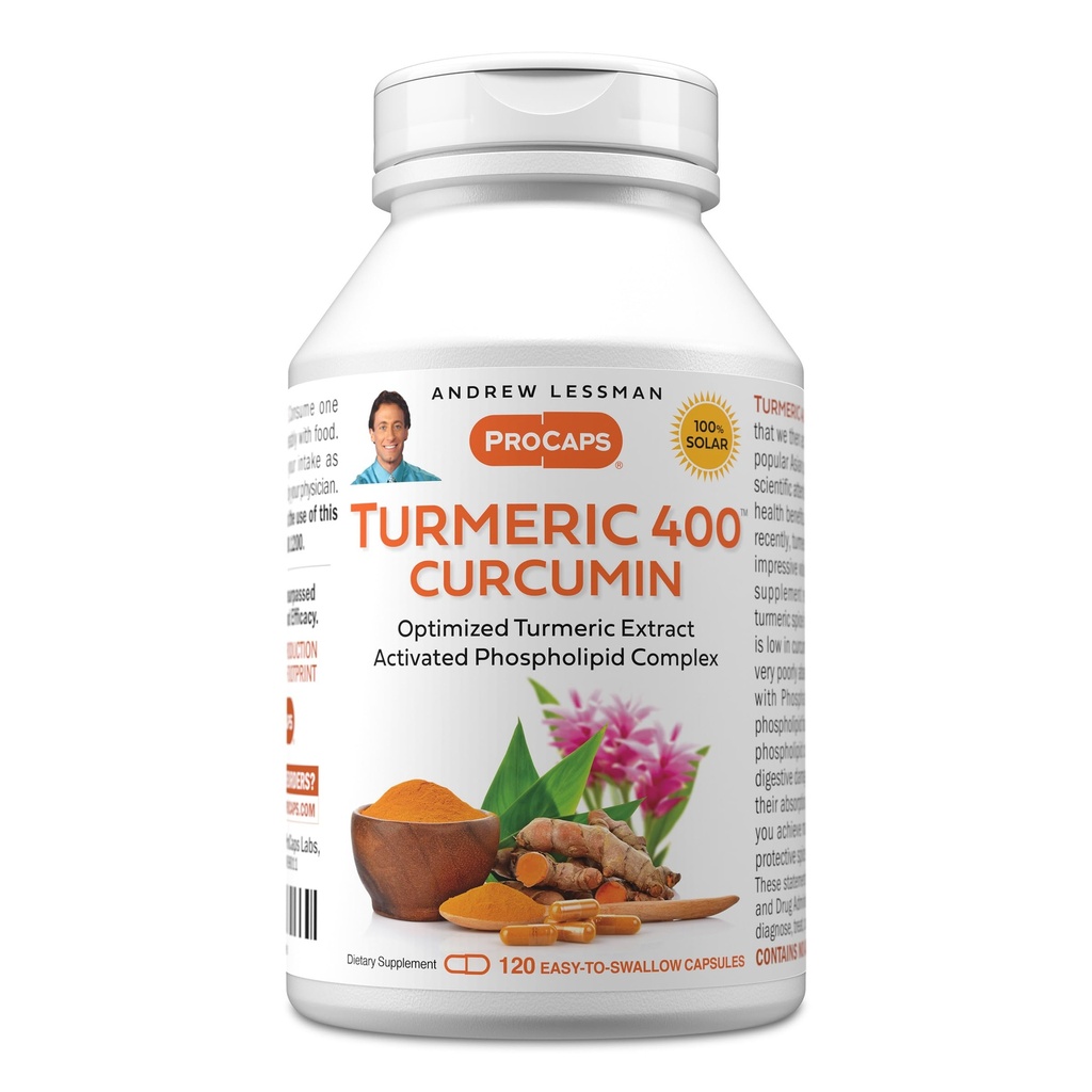 ANDREW LESSMAN Turmeric 400 mg - 120 kapsul - 95% kurkuminoidov kot fosfolipidni kompleks za optimalne koristi in absorpcijo, visoko jakost standardiziran ekstrakt, majhne kapsule enostaven za pogoltniti