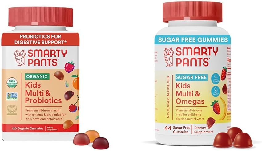 SmartyPants Kids Multivitaminski gumijasti paket: Organski probiotiki, Omega 3, Vitamini D3, C, B12, B6, A, K & cink imunske podpore, Sladkor brez jagod Banana, 164 Število