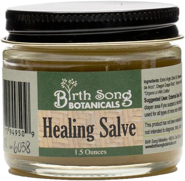 Rojstna pesem Botaniki Zeliščno zdravljenje Salve Prva pomoč Mazilo, Zeliščna koža draženje Salve, 1.5oz Jar