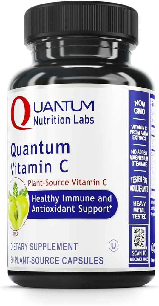 Quantum Nutrition Labs Quantum Vitamin C- Organski Naravni Vitamin C Dopolnilo za ženske in moške, Cela hrana Vitamin C Vir, Pure z bioflavonoidi, in Amla, Aids Imunska podpora- 60 Veganske kapsule