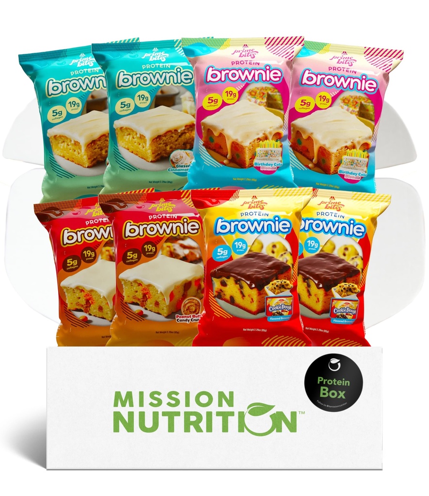 Prime Bites Protein Brownies Variety Pack Blondies - High Protein (19g), Collagen & Whey Protein, Nizki sladkor - 8 Count Prigrizek & Darilni box