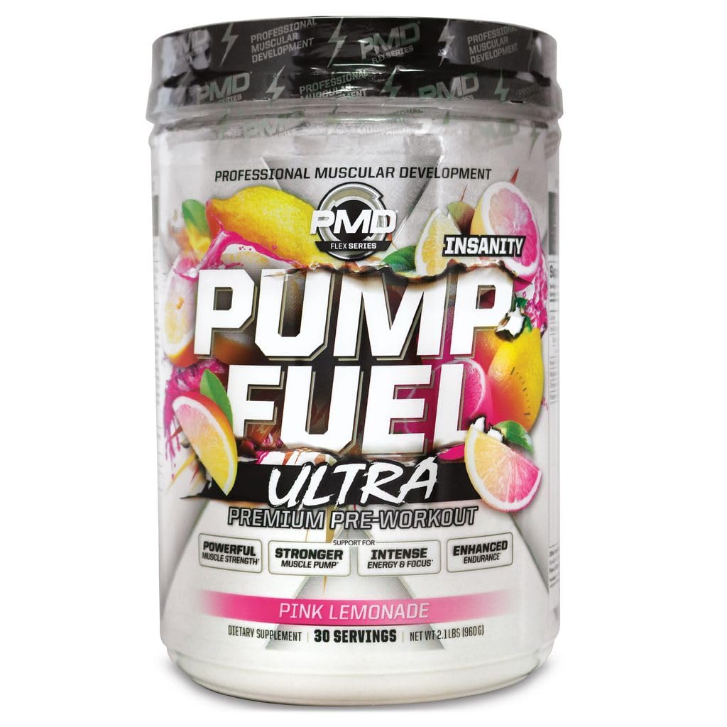 PMD športna črpalka Ultra Insanity - Premium Preworkout Powder & Muscle Pump, večji fokus, vzdržljivost in regeneracija, Premium Kreatin, Arginin & Beta Alanine - roza limonada (30 strežnikov)