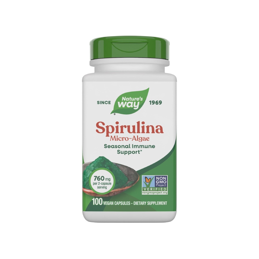 Narava Spirulina Micro-Alge, Sezonska podpora imunskega sistema*, Vir vitamina A (Beta Caroten), 760 mg na servacijo, 100 veganskih kapsul (Packaging May Vary)