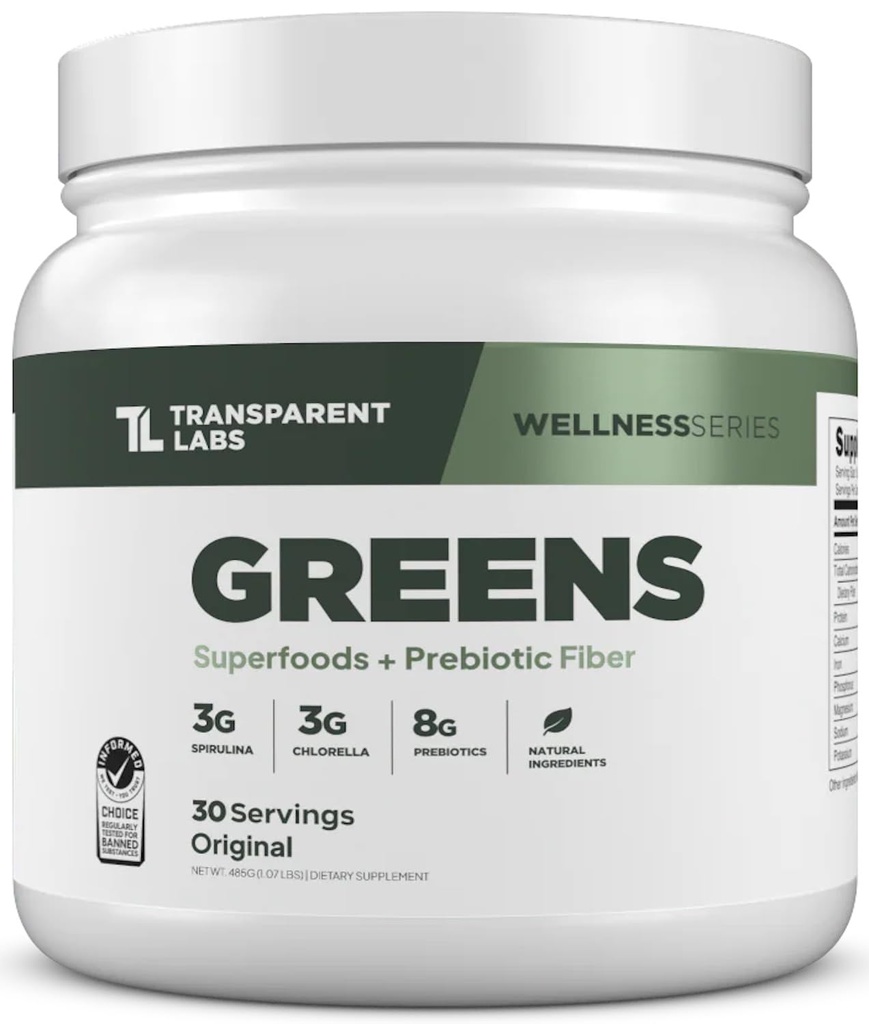 Prozorni laboratoriji Prebiotični Zeleni - Superfood Powder & Antioksidanti dodatek z organsko spirulina, Chloerra, Acacia, & Zelena banana v prahu - 30 Serving, nearomatizirana