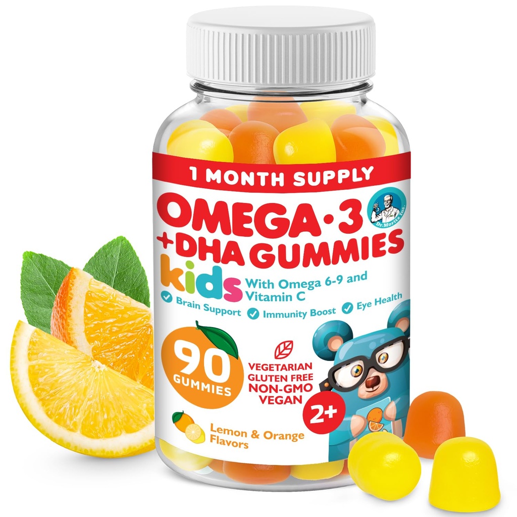 DR. MORITZ Vegan Omega 3 Gummies za otroke in malčke (90 grof), Omega 3 otroci Gummies za zdravje možganov in srca, brez ribjega olja in gluten brezplačno