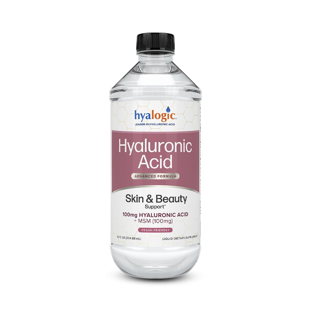 Hyalogic Liquid Hyaluronic Acid Supplement - Zaužita podpora kože s 100mg HA in 100mg MSM - Naravna Hidracija za obraz, oči in ustnice - Visoka molekulska teža Formula - 12 oz
