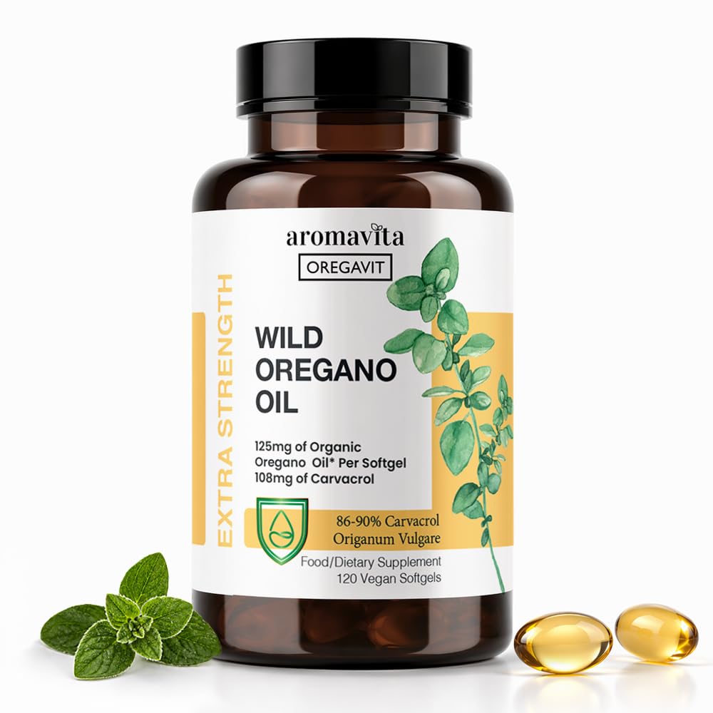 Vegansko Wild Origano Oil Kapsule Organic, 86- 90% Carvacrol - 125 mg Origano na Softgel - Imunska in prebavna podpora, Naravni antioksidant, Vegan, Non GSO, 120 kapsul