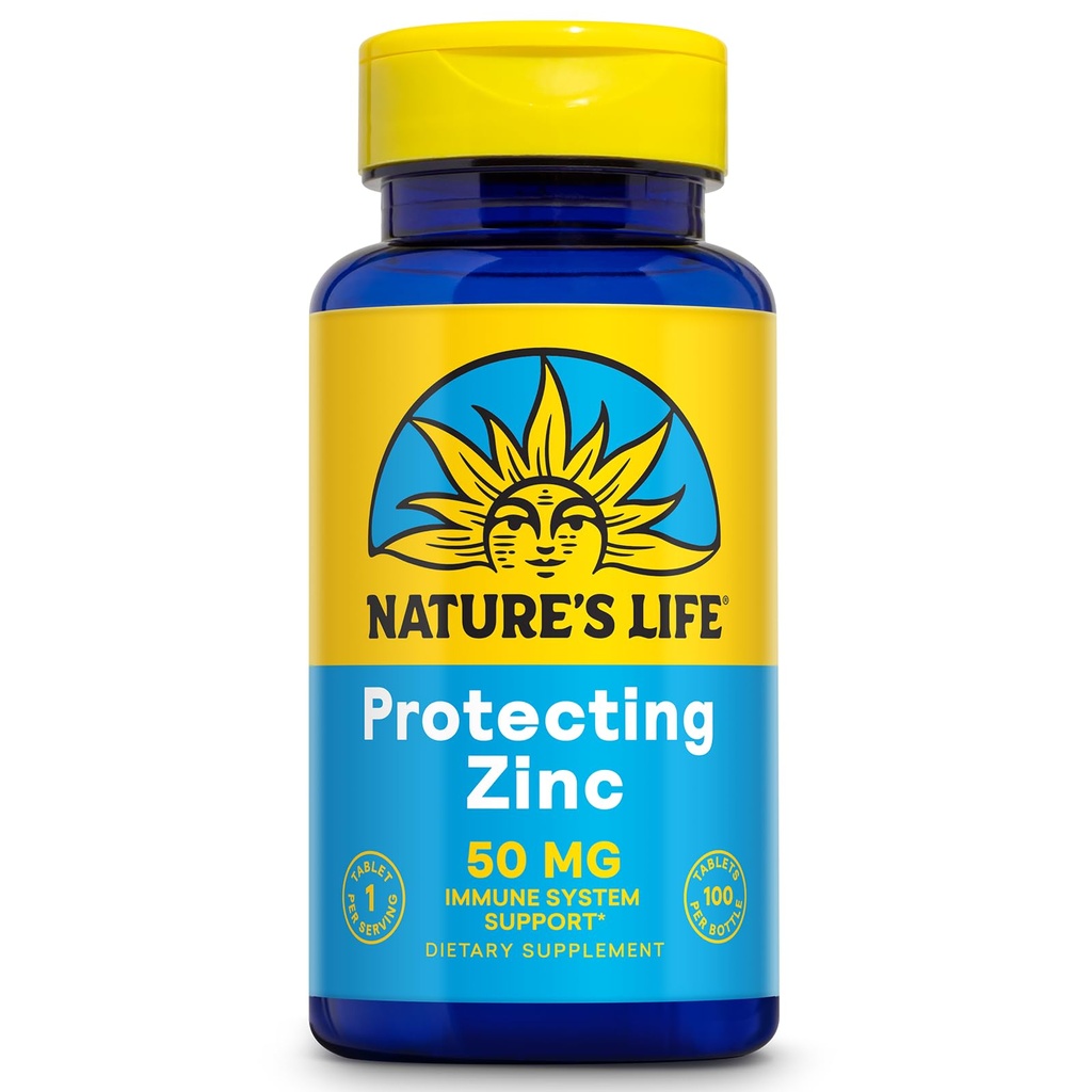 NATURE'S LIFE Zaščita cinka 50mg z 2,5mg bakra - kelirani cink dodatek za imunske podpore, zdravje kosti, delovanje mišic in zdravje srca, 60-dnevno jamstvo, 100 Serving, 100 tablet