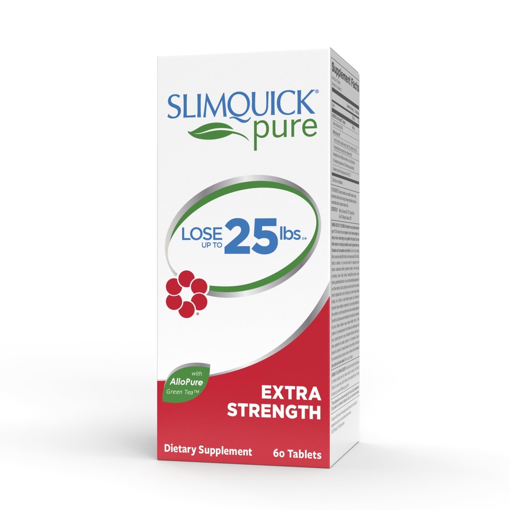 Slimquick Pure 3x Dodatna jakost tablete za ženske, pomaga doseči telesne cilje, pomaga Presnova, izgubi odvečno vodo, ohranja polno za daljšo z izvlečkom zelenega čaja, Caste Tree, Caffeine, MCT olje - 60 Count