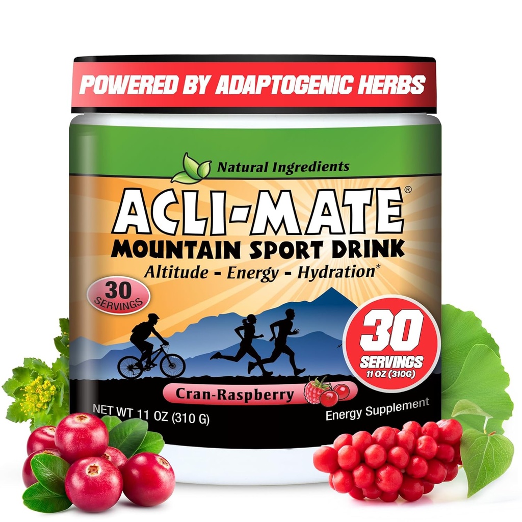 Acli-Mate Mountain Sport Drink Mix - Visoka višina Aklimatizacija Elektroliti v prahu - Energy Powder Mix - Recovery Hidracija Drink za tek, pohodništvo, kolesarjenje, potovanja in več (1 Tub, CranRaspberry)