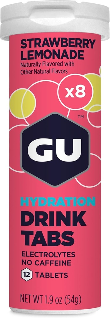 GU energijska Hidracija Elektrolitske tablete, Izboljšana vzdržljivost Športni napitek za tek, Kolesarjenje, Triatlon, Jagodna limonada, 8-tetra (96 Serving)
