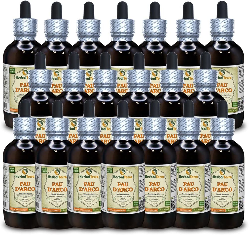 PAU d'arco (Tabebuia Impetiginosa) Tinktura, Suhi izvleček Bark Liquid Extract (Brand Name: HerbalTerra, Ponosno izdelan v ZDA) 20x4 fl.oz (20x120 ml)