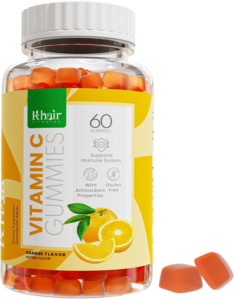 Khair Halal Vitamin C Gumies - brez GSO, Gluten-free, želatina-free, vegetarijansko - Imunska podpora Gumies, Halal Delicious Vitamini za odrasle in otroke - 60 Gumies