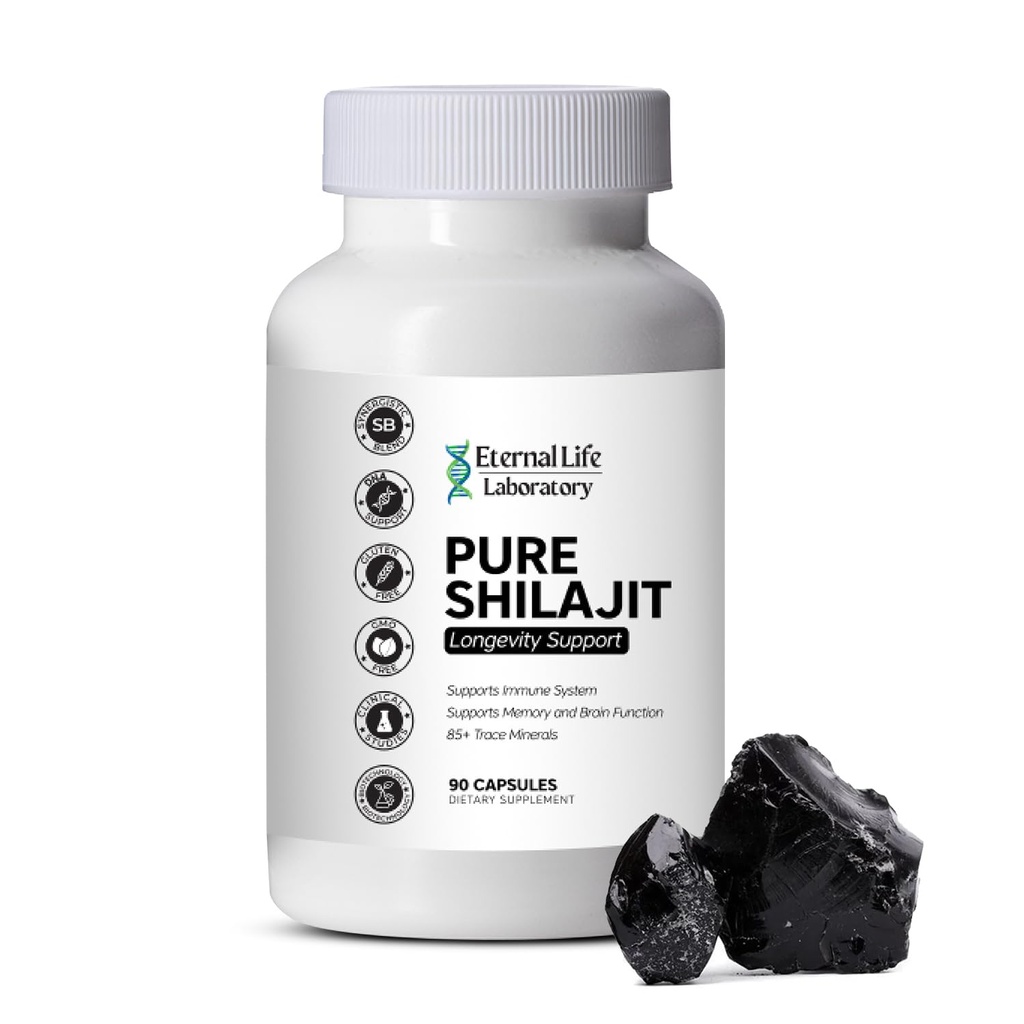 100% Pure Shilajit, Organski himalajski Shilajit za moške in ženske, 85+ Trace Minerali bogati s fulvično kislino Shilajit dodatek za energijo in imunski sistem 1000mg 90 Število