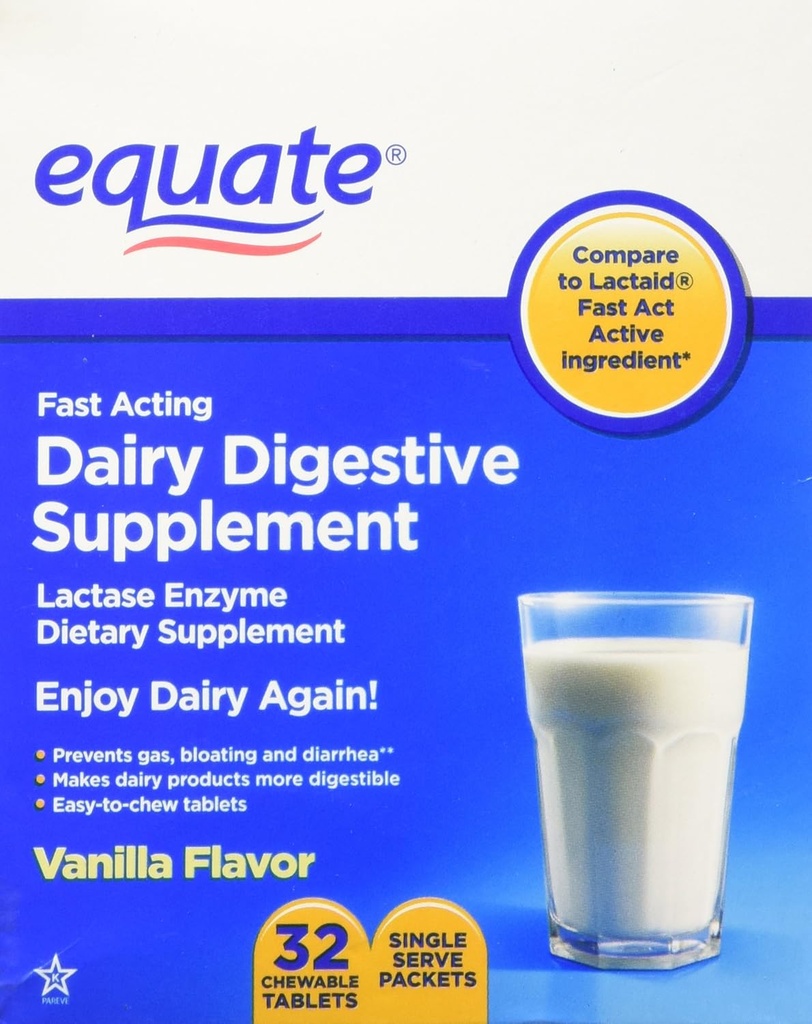Equate - Dairy Prebavni dodatek, 32 Žvečljive tablete