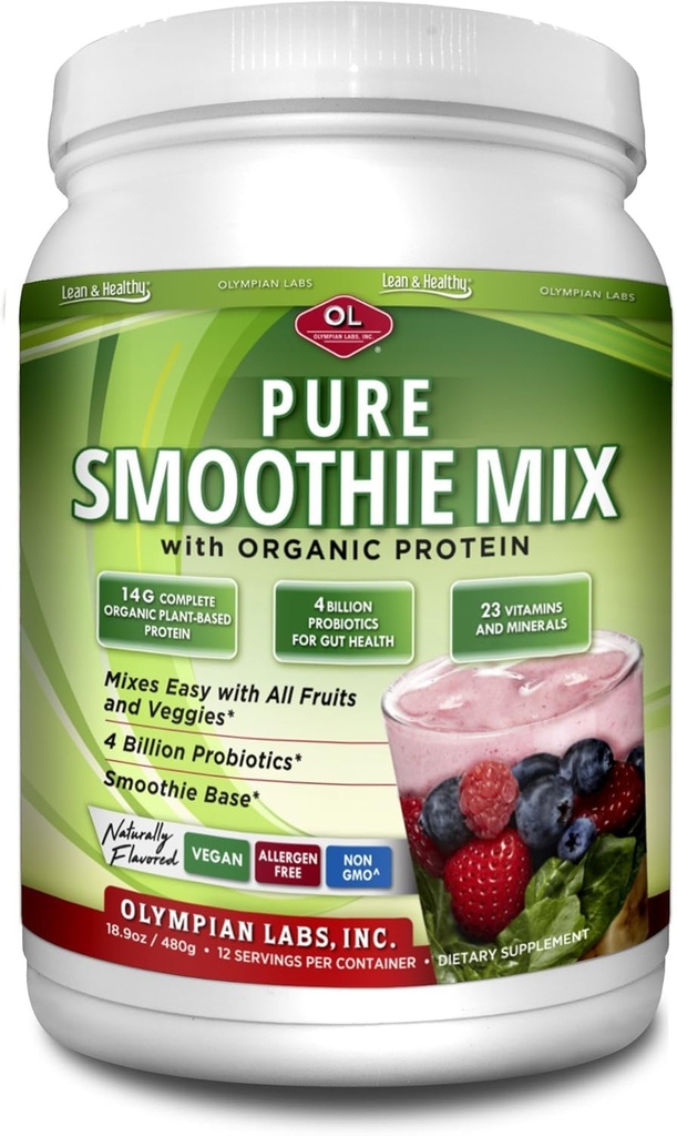 Olympian Labs Pure Smoothie Mix, Pea Protein Powder Plus probiotiki, Vitamini, Minerali, CLA, & Flax Seme.