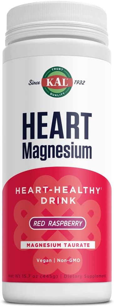KAL Heart Magnezij Drink Mix, Red Raspberry Magnezij Taurate Powder Heart Health dopolnila za vnetje, Sladkor brez, Vegan, 100 Serving, 15.7 oz