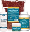 Psoriasis Care Kit - Vključuje ameriški žafran čaj, slippery Elm Bark Powder, Psoriasis Skalp in telo Wash, in Psoriasis Cream. 4 Predmeti Priporočeni v knjigi Zdravljenje psoriaze dr. John Pagano