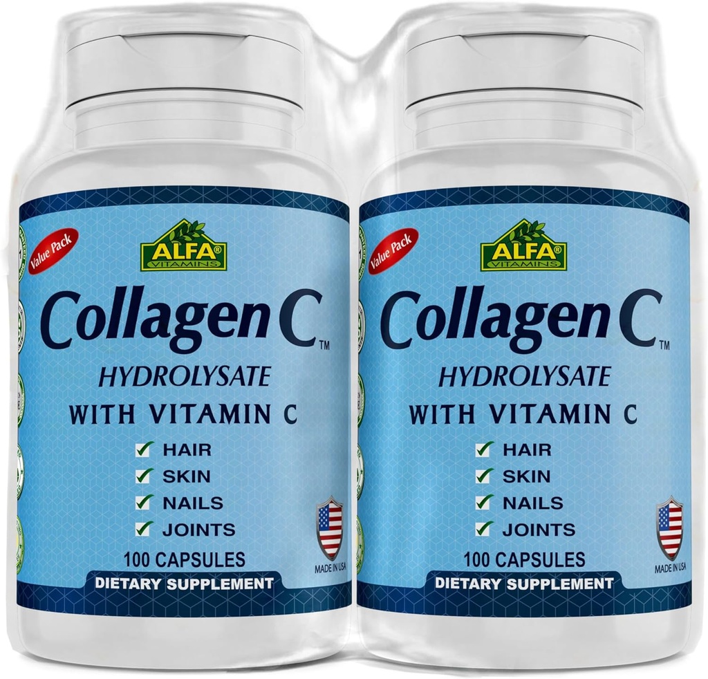 KolagenC Hidrolizat Alfa vitaminov - vsebuje biotin in vitamin C - 100 kapsul v vsakem - 2 pakiranji
